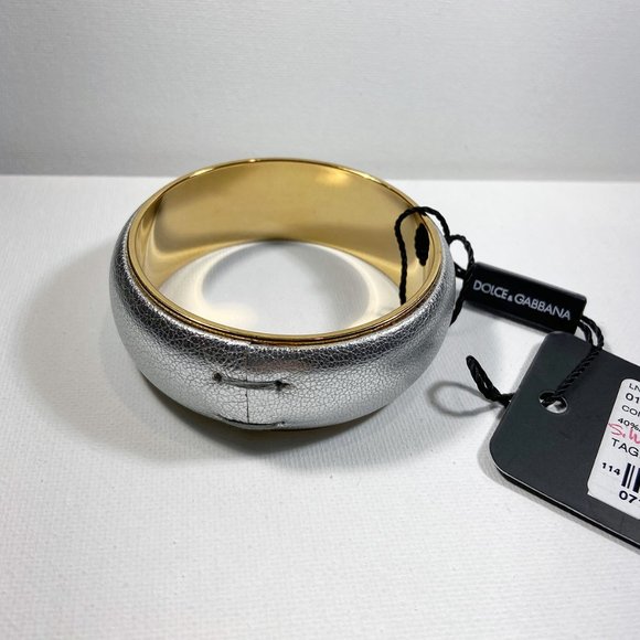 Dolce & Gabbana Silver Leather & Brass Bangle